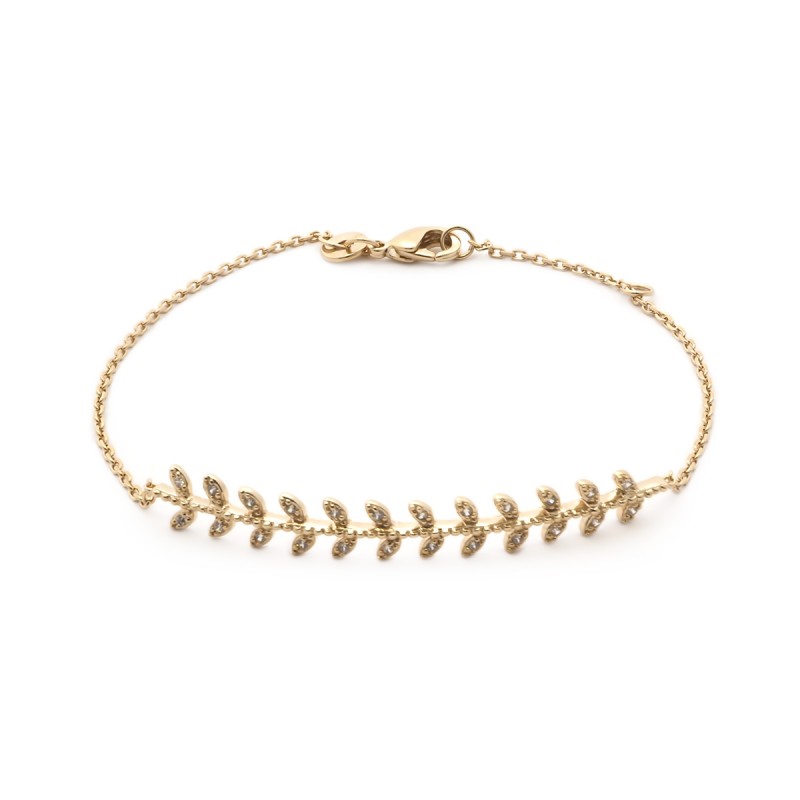 Bracelet Carador plaque découpée laurier oxydes de zirconium sertis en plaqué or