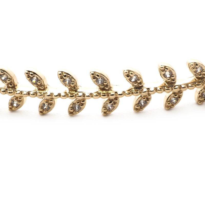 Bracelet Carador plaque découpée laurier oxydes de zirconium sertis en plaqué or