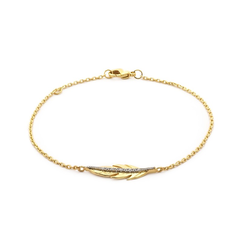 Bracelet Carador motif petite plume en plaqué or et oxydes de zirconium