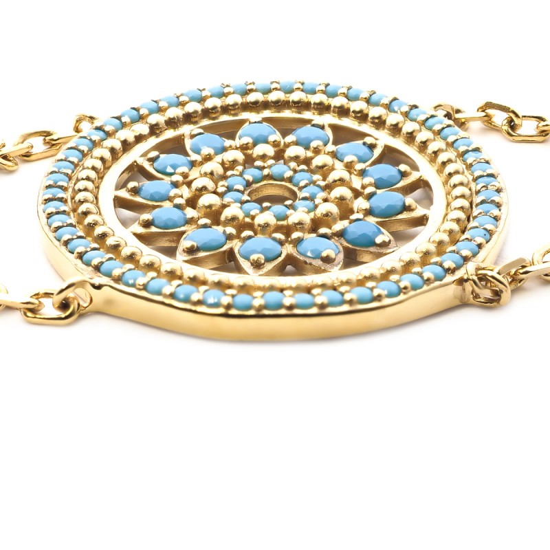 Bracelet souple Carador motif ethnique plaqué or et turquoises