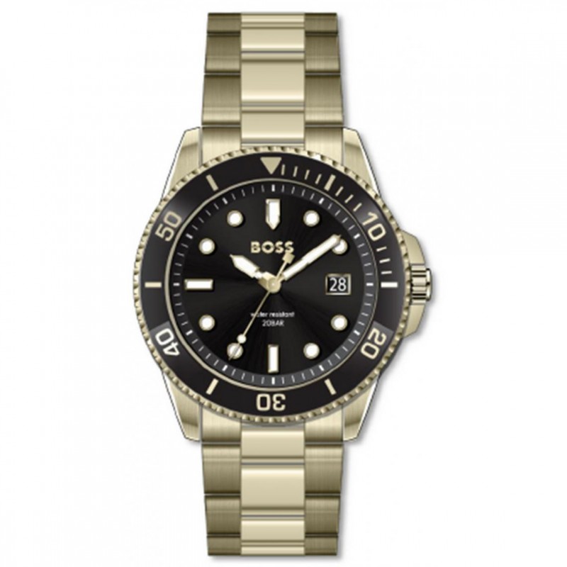 Montre ACE homme boss acier doré cadran noir