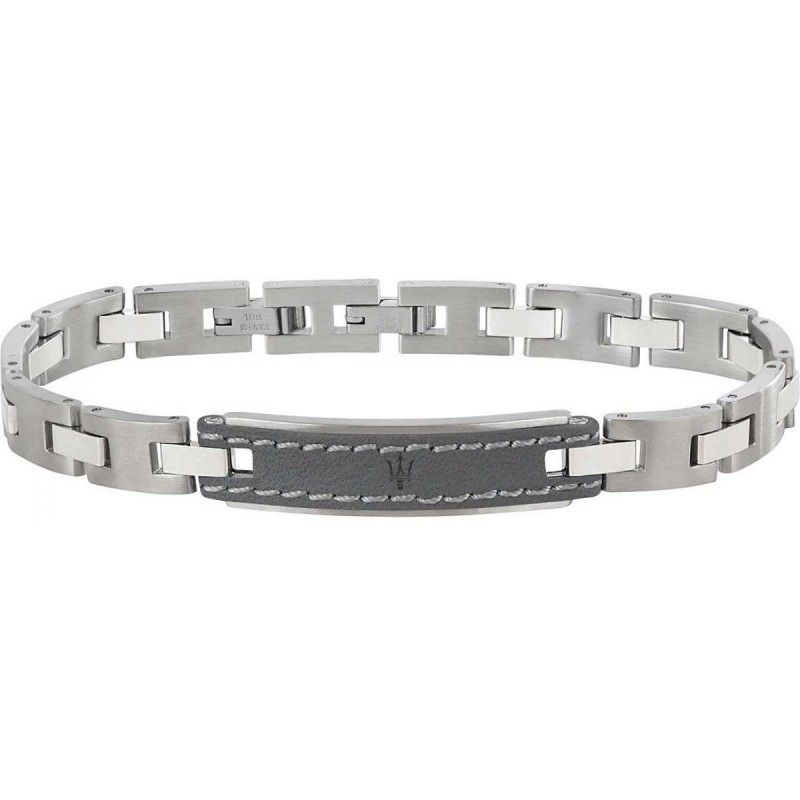 Bracelet Homme Maserati acier et cuir gris