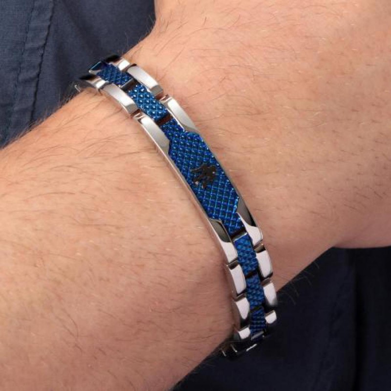 Bracelet Homme Maserati acier couleur argent et bleue