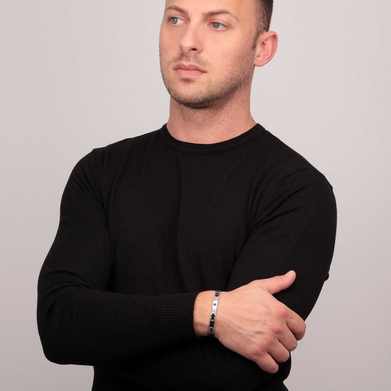 Bracelet Homme Maserati acier gris argent et céramique noire