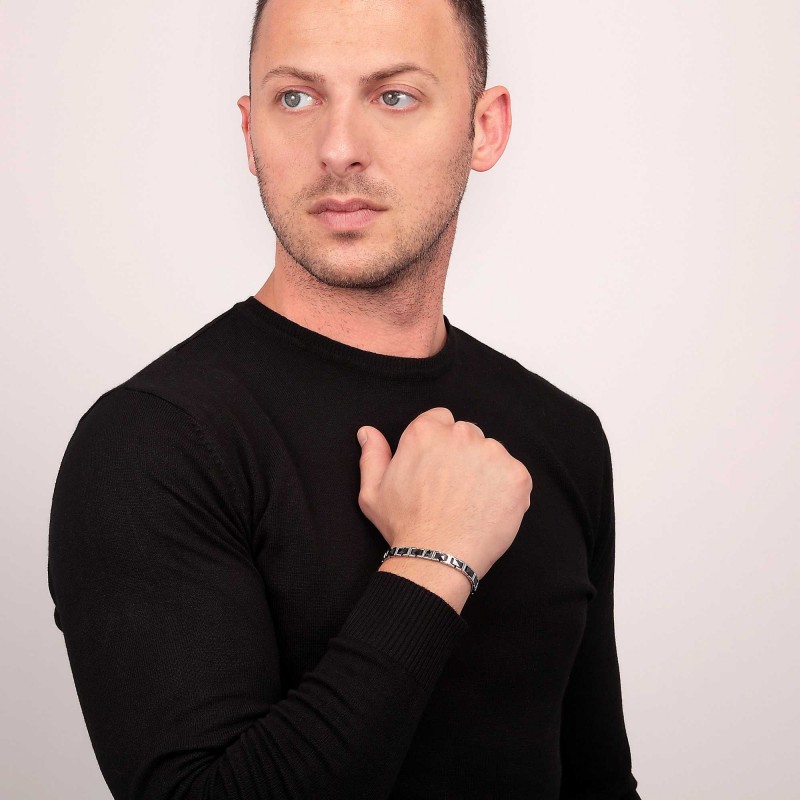 Bracelet Homme Maserati acier gris argent et céramique noire