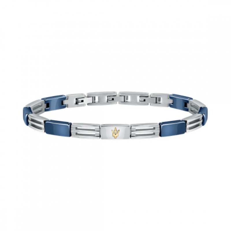 Bracelet Homme Maserati acier couleur argent et céramique bleue