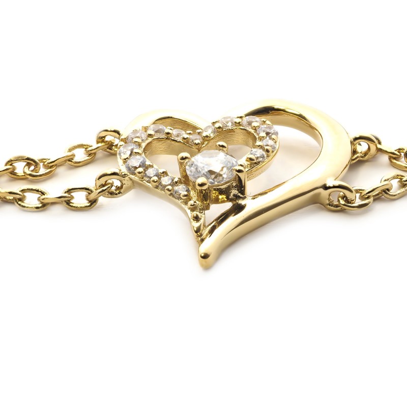 Bracelet Femme Coeur en Plaqué Or et Oxyde de Zirconium Blanc