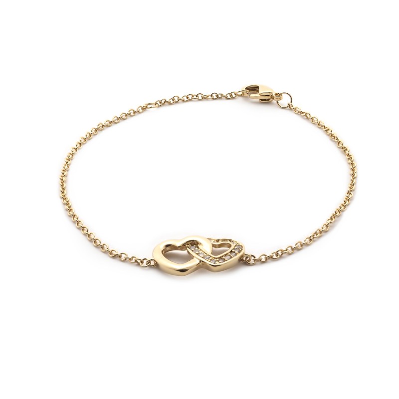 Bracelet souple Carador coeurs enlacés en plaqué or