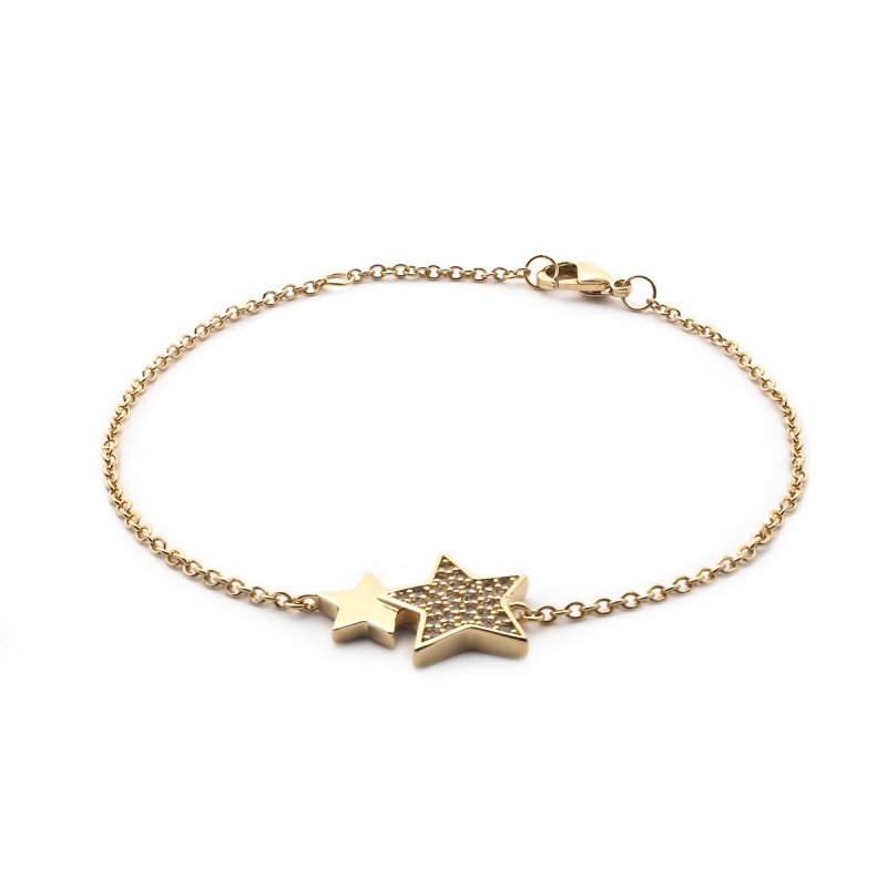 Bracelet souple Carador double étoiles en plaqué or et oxydes de zirconium
