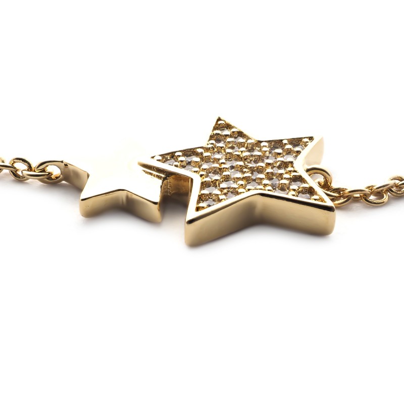 Bracelet souple Carador double étoiles en plaqué or et oxydes de zirconium