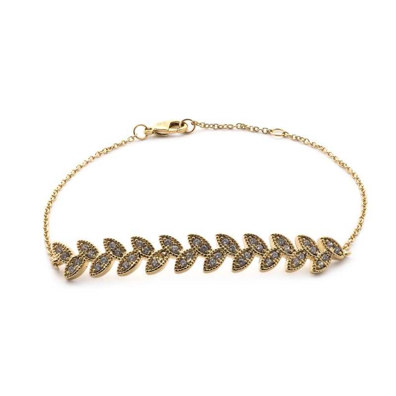 Bracelet souple Carador feuille de laurier en plaqué or et oxydes de zirconium