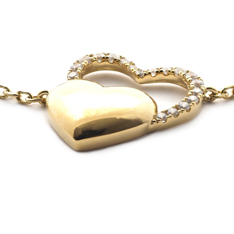 Bracelet plaqué or motif double coeur carador