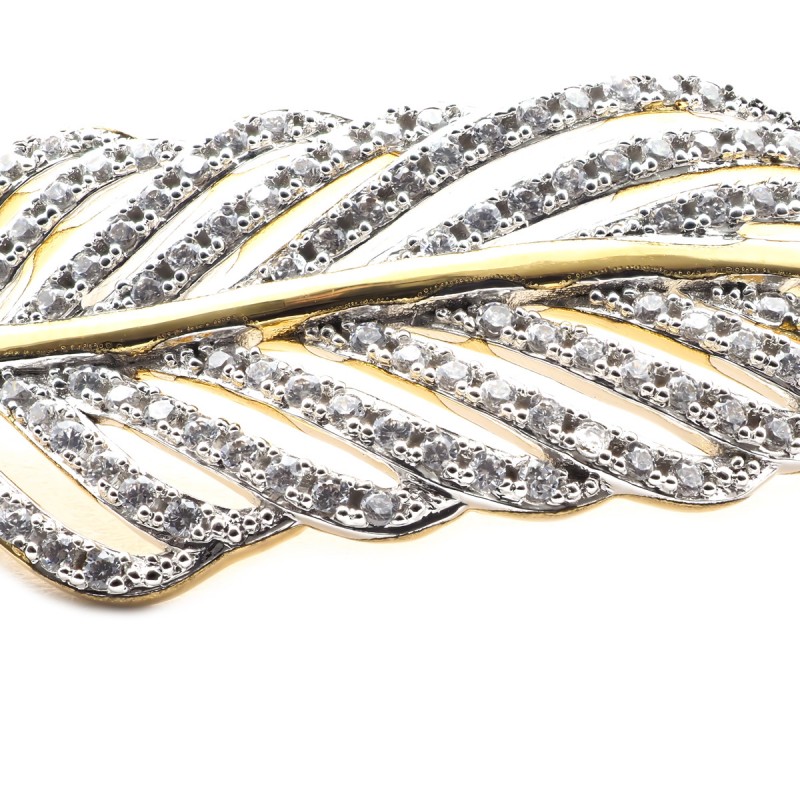 Bracelet Carador motif plume, oxydes de zirconium sertis, plaqué or