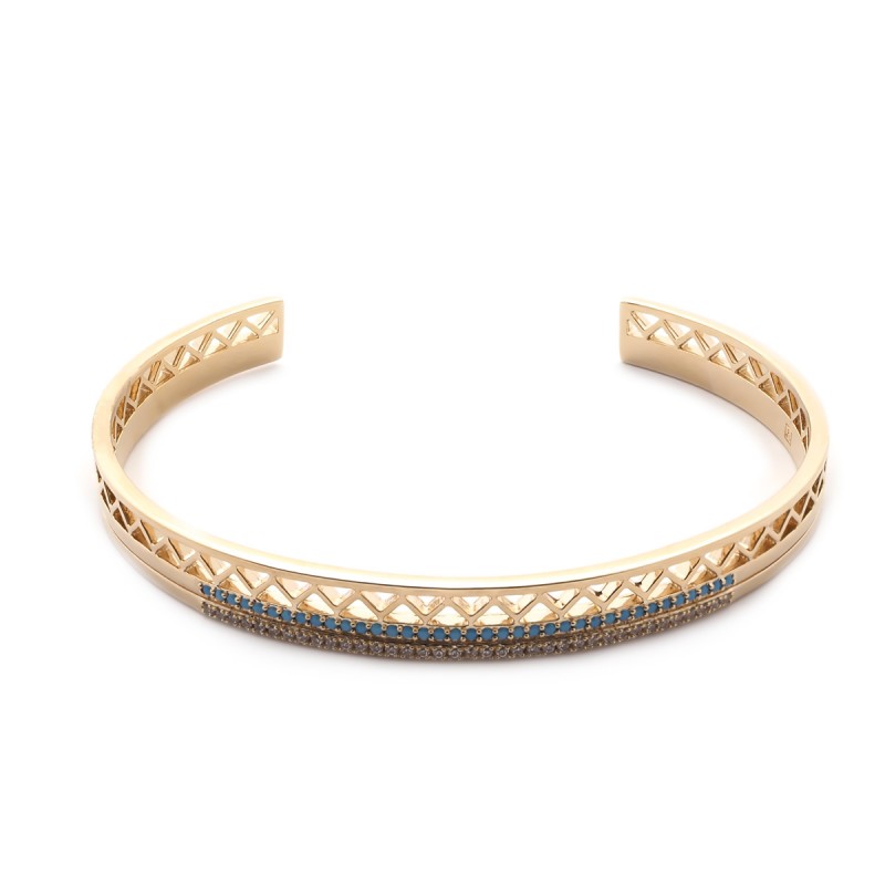 Bracelet Carador Ethnique rigide en plaqué or et turquoise, 6 mm