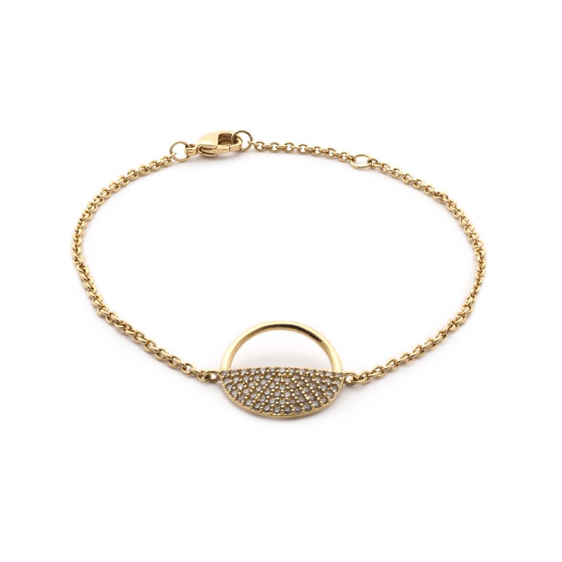 Bracelet souple Carador rond ajouré semi pavage en plaqué or et oxydes de zirconium