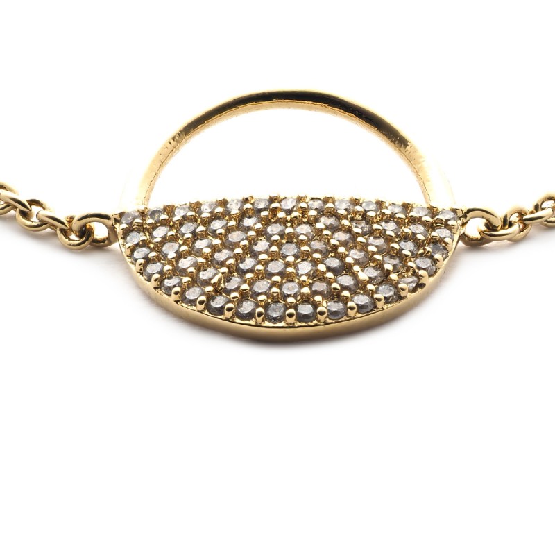 Bracelet souple Carador rond ajouré semi pavage en plaqué or et oxydes de zirconium