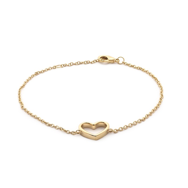 Bracelet souple Carador coeur évidé en plaqué or