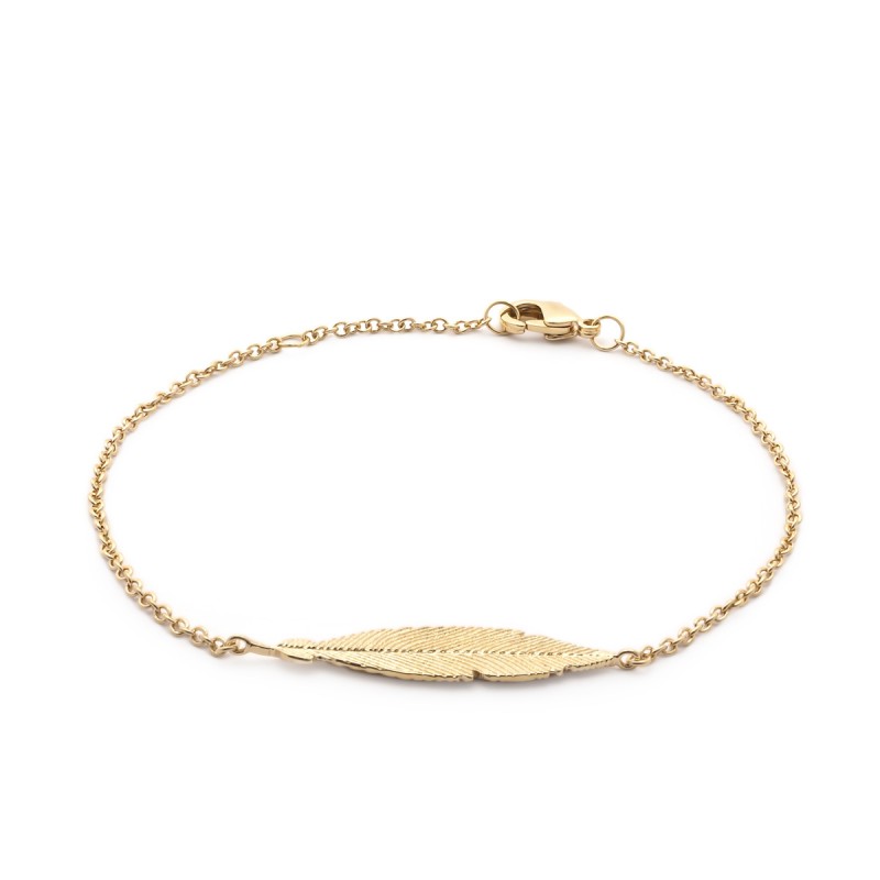 Bracelet souple Carador plume texturée en plaqué or