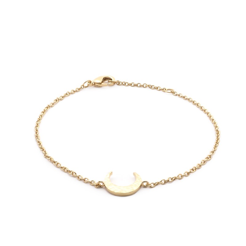 Bracelet souple Carador Lune martelée en plaqué or