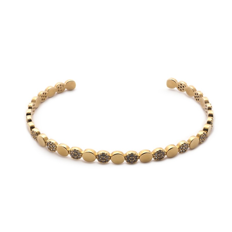 Bracelet Jonc Carador Plaqué Or Pastilles Rondes Alternées lisses et pierres