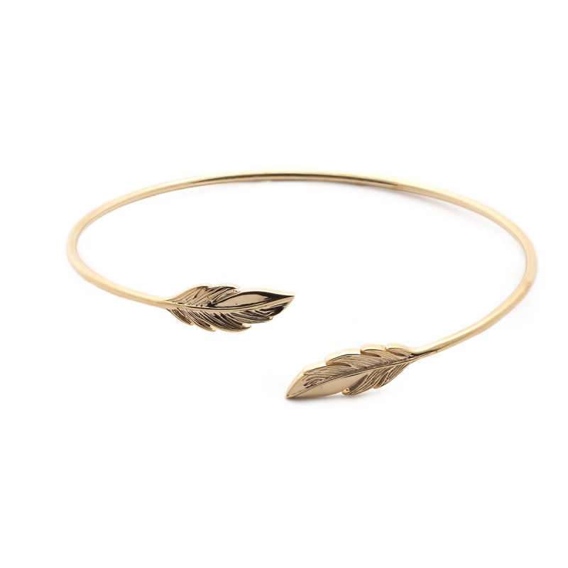 Bracelet jonc Carador motif plumes en plaqué or