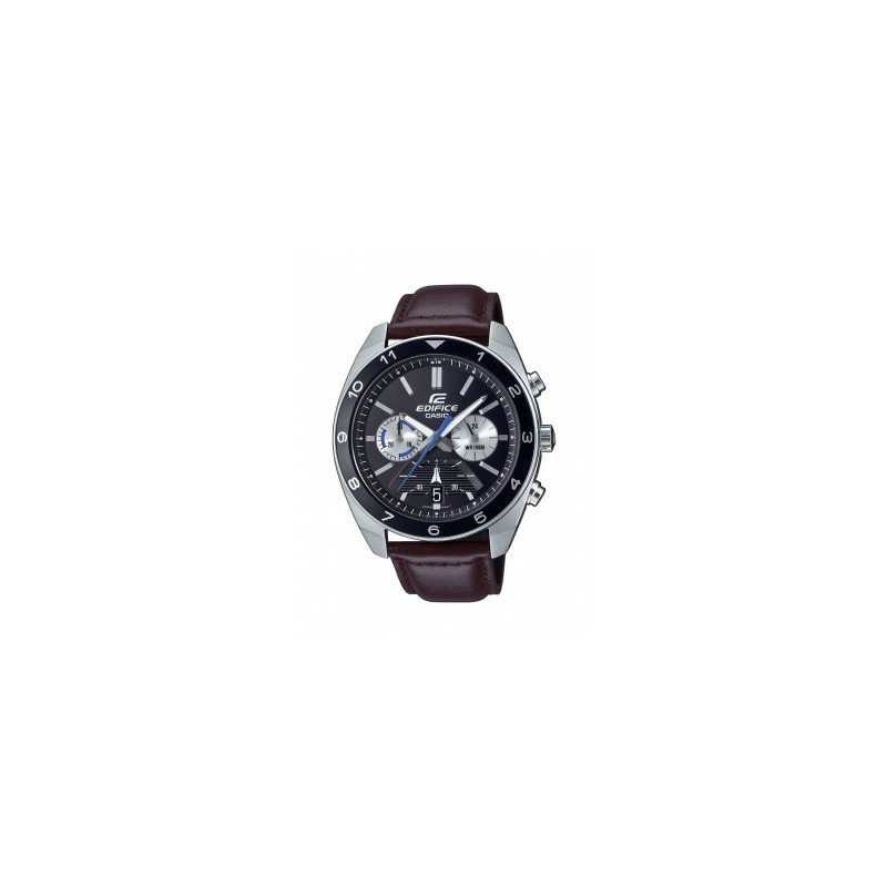 Montre Chrono homme Edifice by Casio acier gris argent et cuir marron
