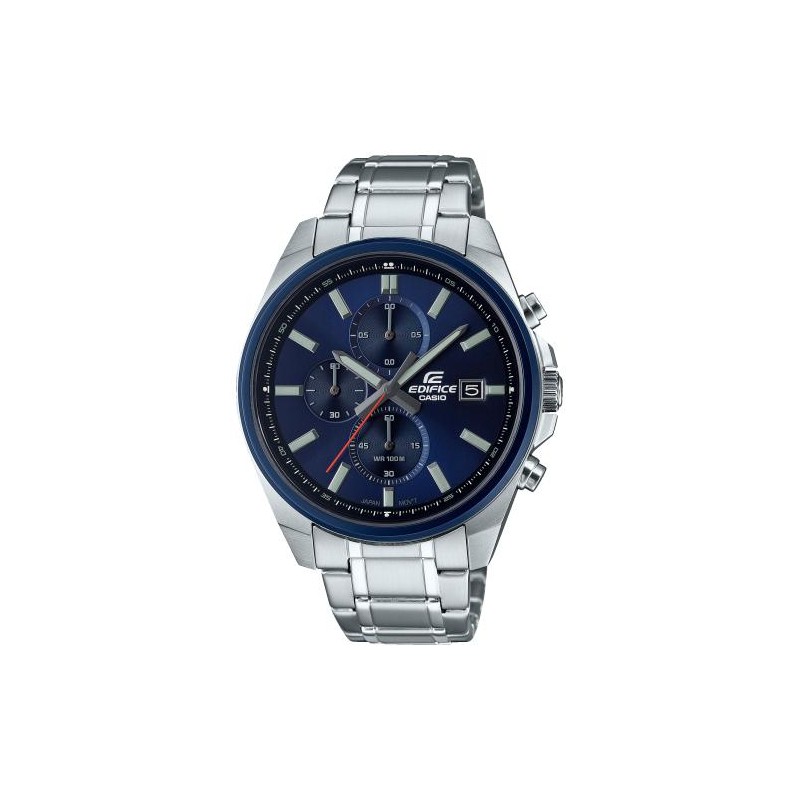 Montre Chrono homme Edifice by Casio acier gris argent cadran bleu nuit