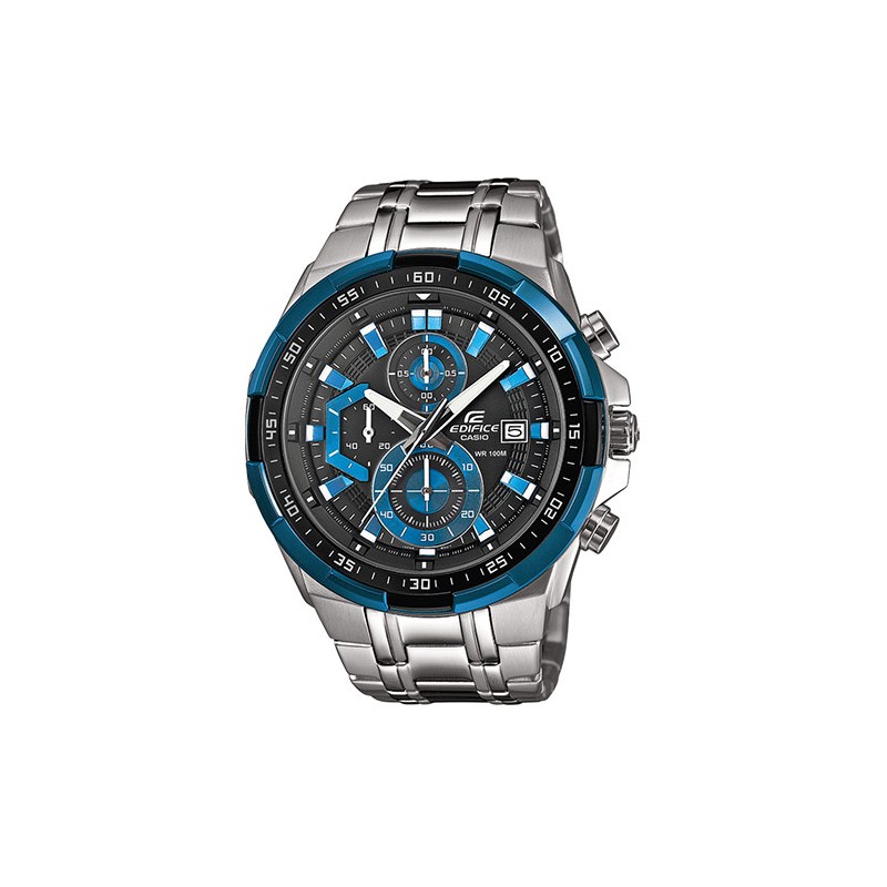 Montre Chrono homme Edifice by Casio acier gris argent cadran noir et bleu