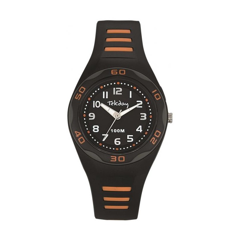 Montre Femme Tekday en Résine Noir et Orange