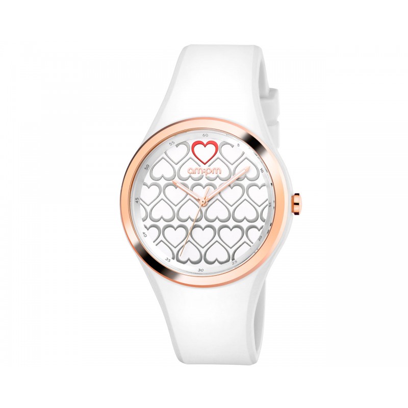 Montre AM:PM Silicone blanc à coeur