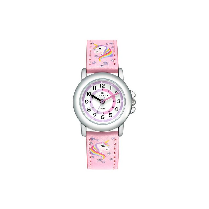 Montre Junior Certus en Silicone Rose Boitier en Acier Argenté