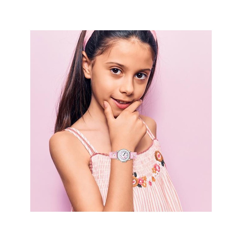 Montre Junior Certus en Silicone Rose Boitier en Acier Argenté