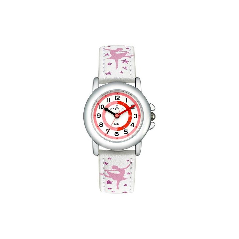 Montre Certus en Cuir Blanc Motif Danseuses Cadran Pédagogique
