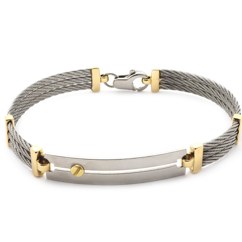 Bracelet semi-rigide en or jaune 750/000 et acier