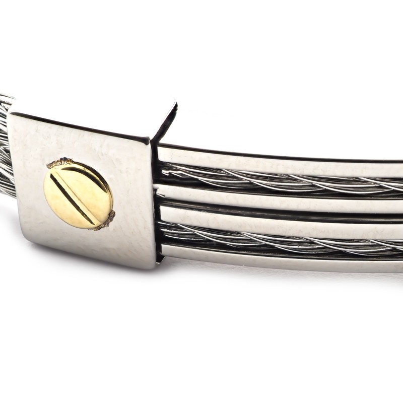 Bracelet rigide avec vis en or jaune 750/000 et acier