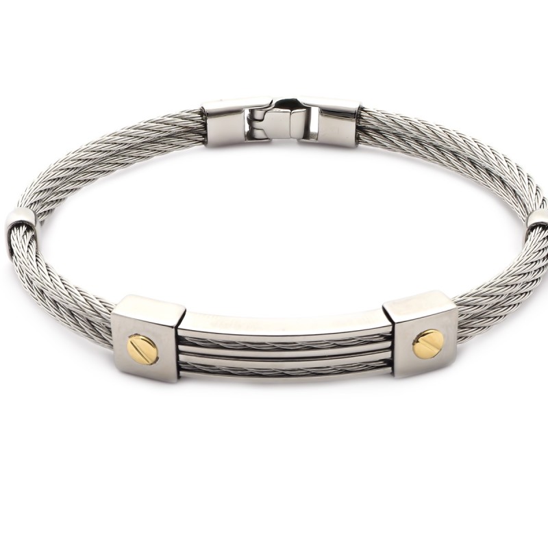 Bracelet rigide avec vis en or jaune 750/000 et acier