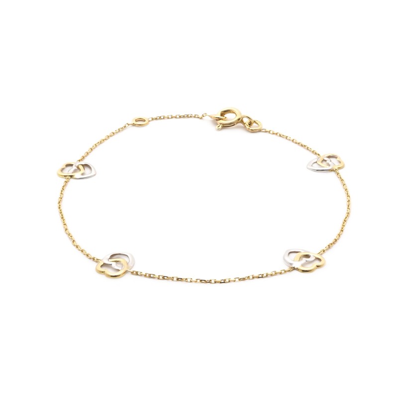 Bracelet en or jaune 750/000 maille forçat et ses cœurs CARADOR