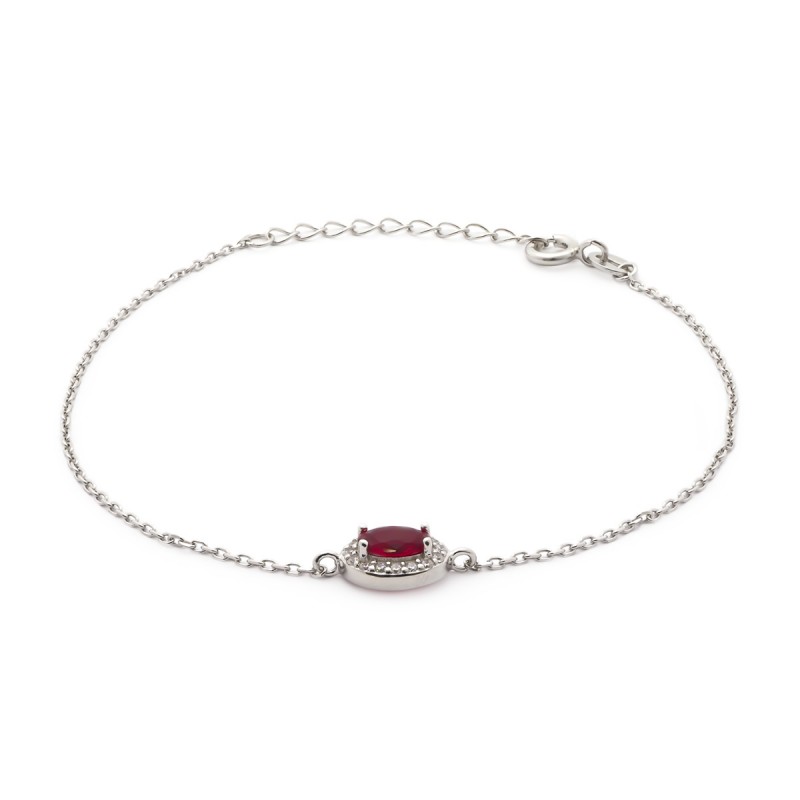 Bracelet Femme Carador style Joaillerie argent 925/000, oxydes de zirconium et verre rouge