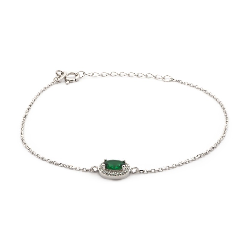 Bracelet Femme Carador style Joaillerie argent 925/000, oxydes de zirconium et verre vert