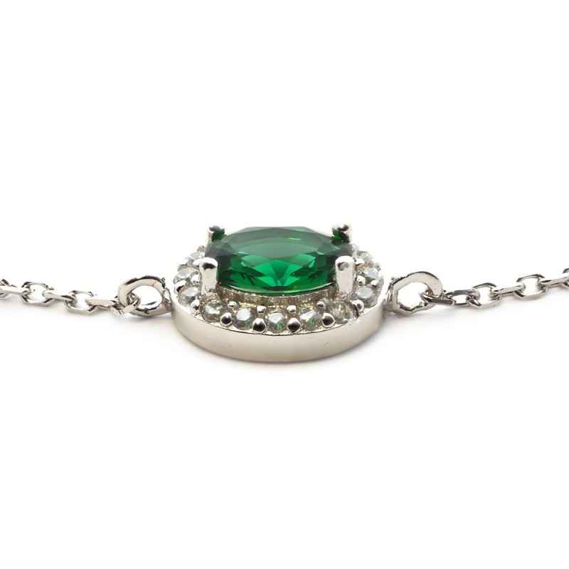 Bracelet Femme Carador style Joaillerie argent 925/000, oxydes de zirconium et verre vert