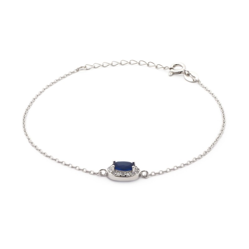 Bracelet Femme Carador style Joaillerie argent 925/000, oxydes de zirconium et verre bleu