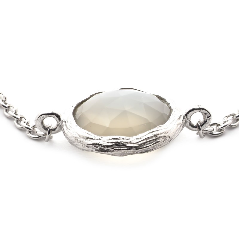Bracelet argent 925/000 rhodié avec motif rond de pierre de lune
