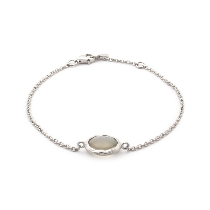 Bracelet argent 925/000 rhodié avec motif rond de pierre de lune