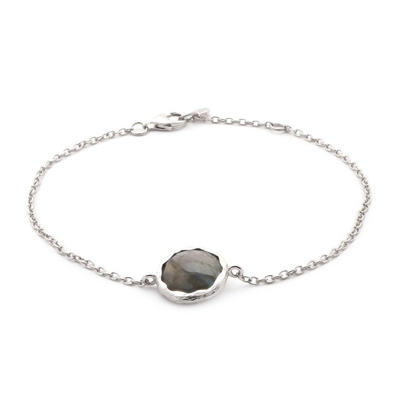 Bracelet argent 925/000 rhodié avec motif rond de labradorite