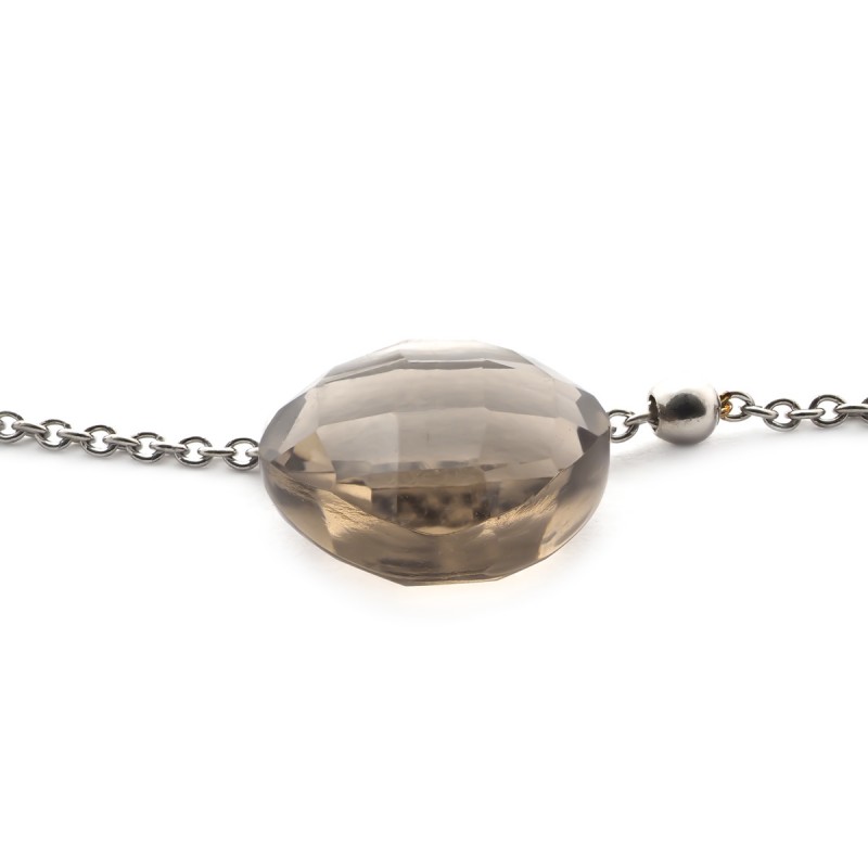 Bracelet argent 925/000 rhodié avec motif forme coussin en quartz fumé