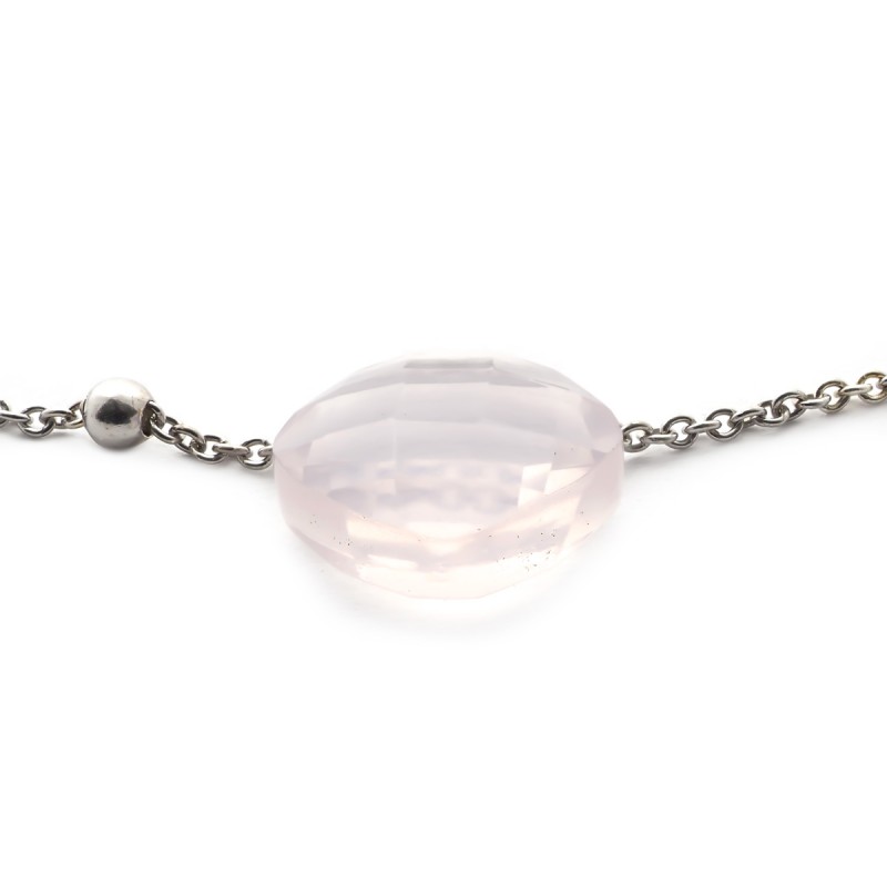 Bracelet argent 925/000 rhodié avec motif forme coussin en quartz rose