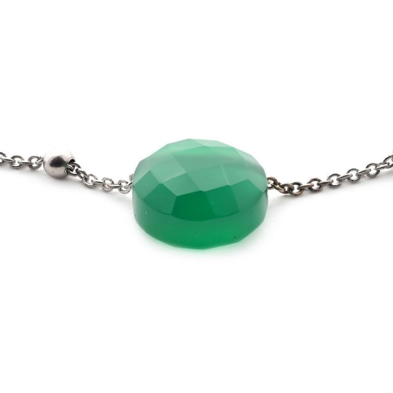 Bracelet argent 925/000 rhodié avec motif forme coussin en calcédoine verte