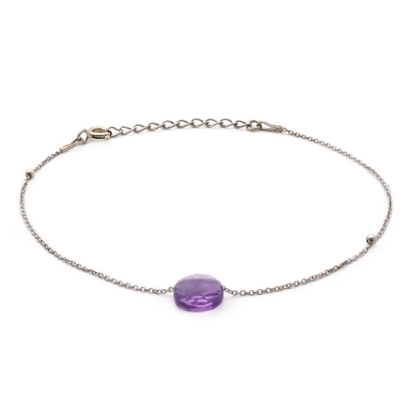 Collier argent 925/000 rhodié avec motif forme coussin en améthyste