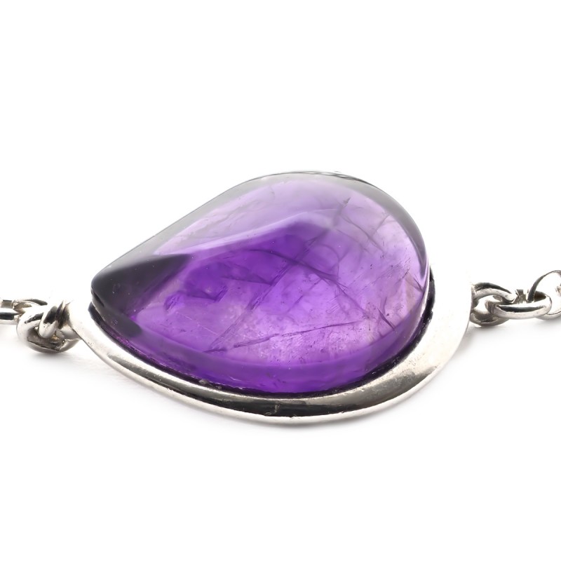 Bracelet argent 925/000 rhodié avec motif forme goutte d'améthyste
