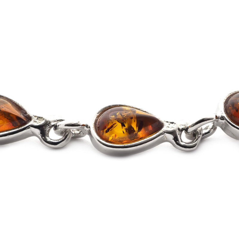 Bracelet Carador argent 925/000ème et ambre forme goutte d'eau couleur cognac